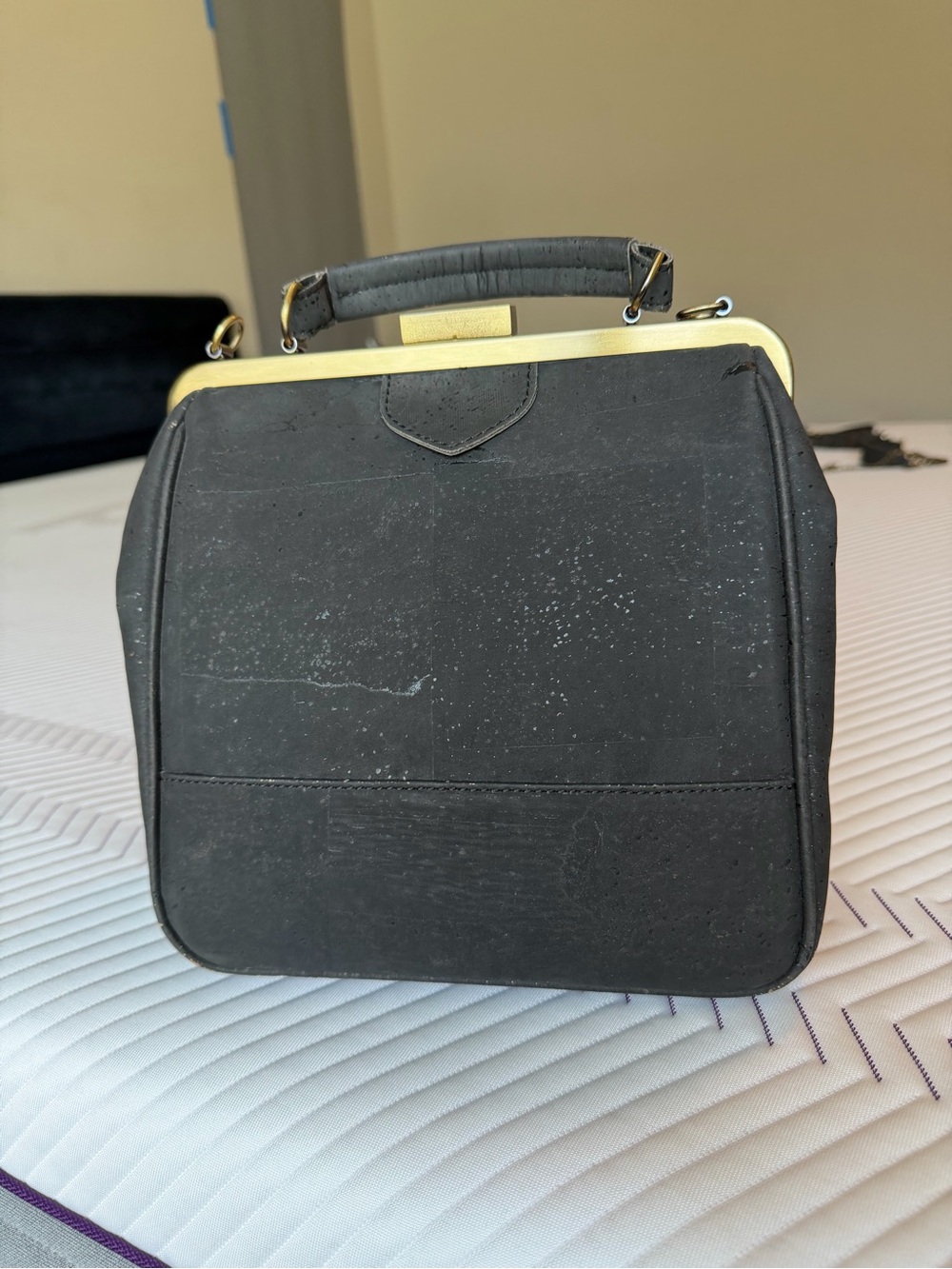 Bebebark Laflore Black Top-Handle Convertible Cork Bag